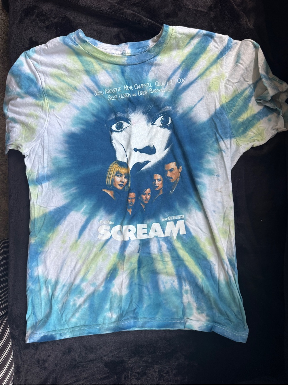 Hot Topic Scream Tie-Dye Tee in Blue, White, Green